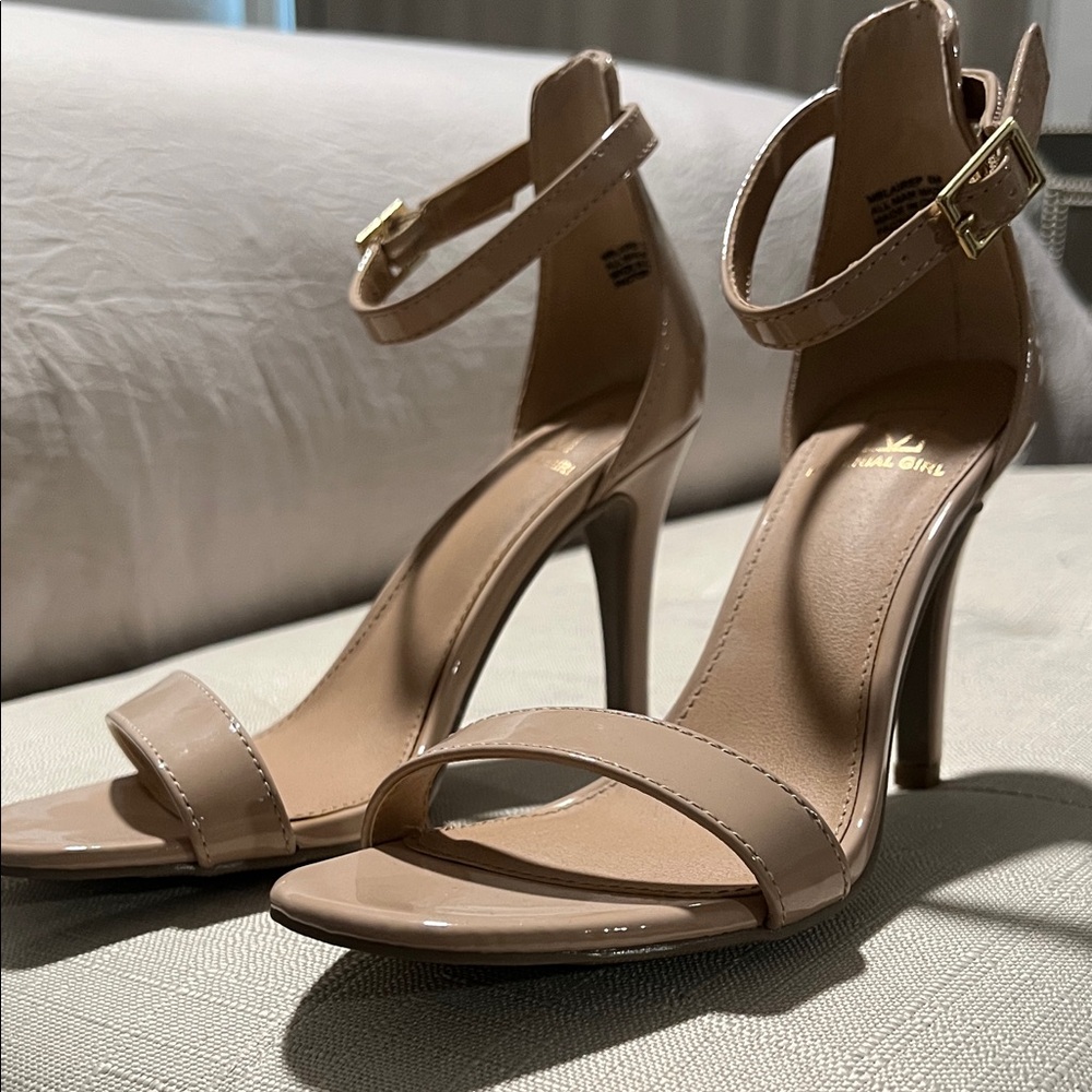 Nude Patent Ankle-Strap High Heel Sandals